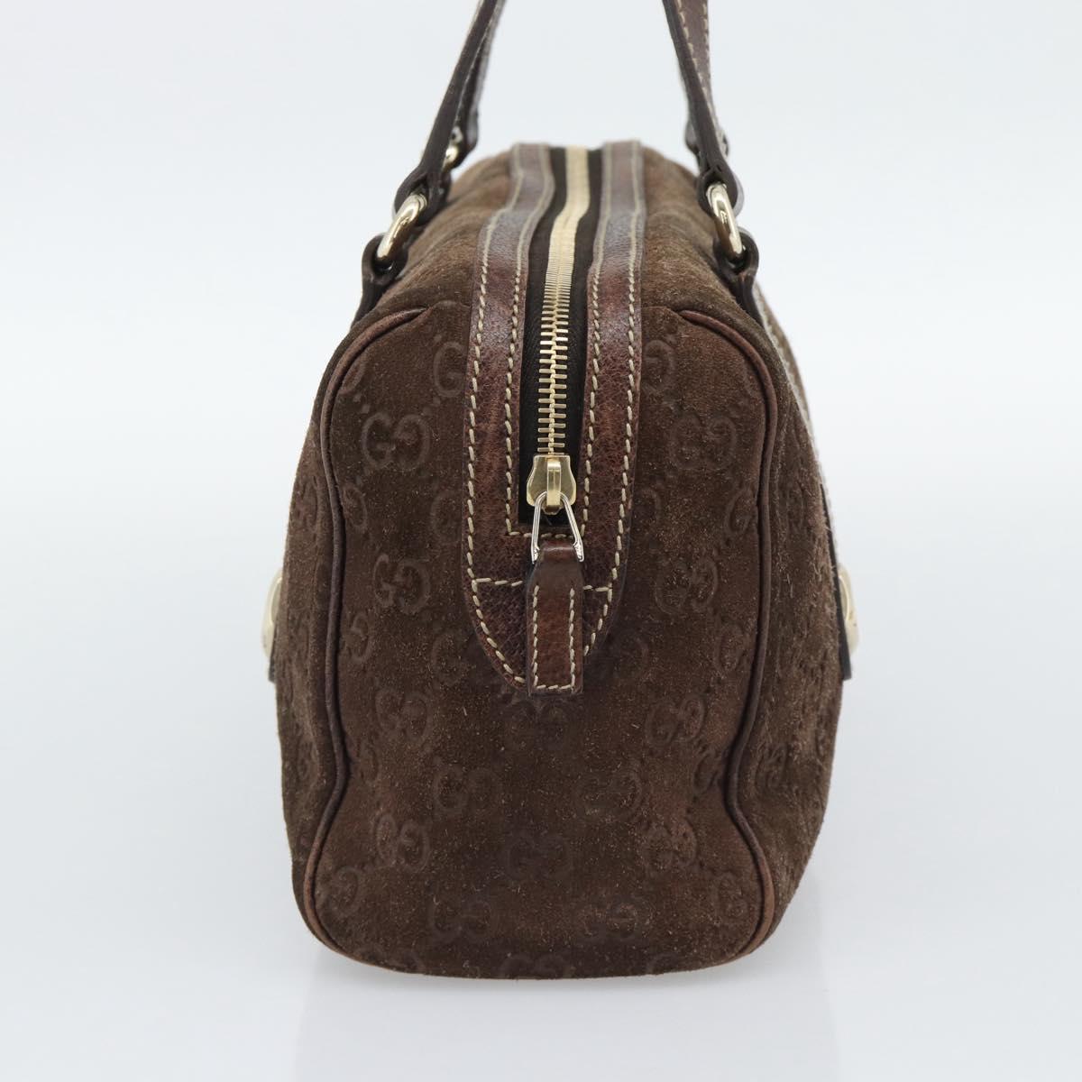 GUCCI GG Canvas Hand Bag Suede Brown Gold 152457 Auth bs36399A