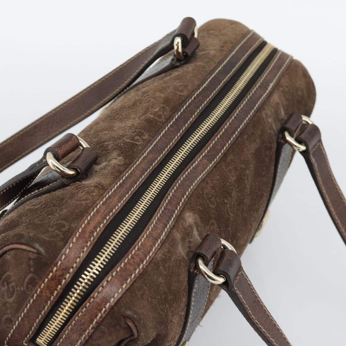 GUCCI GG Canvas Hand Bag Suede Brown Gold 152457 Auth bs36399A