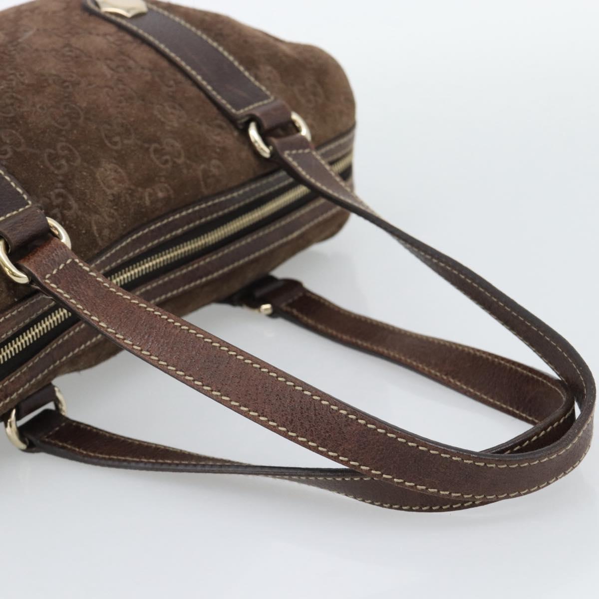 GUCCI GG Canvas Hand Bag Suede Brown Gold 152457 Auth bs36399A