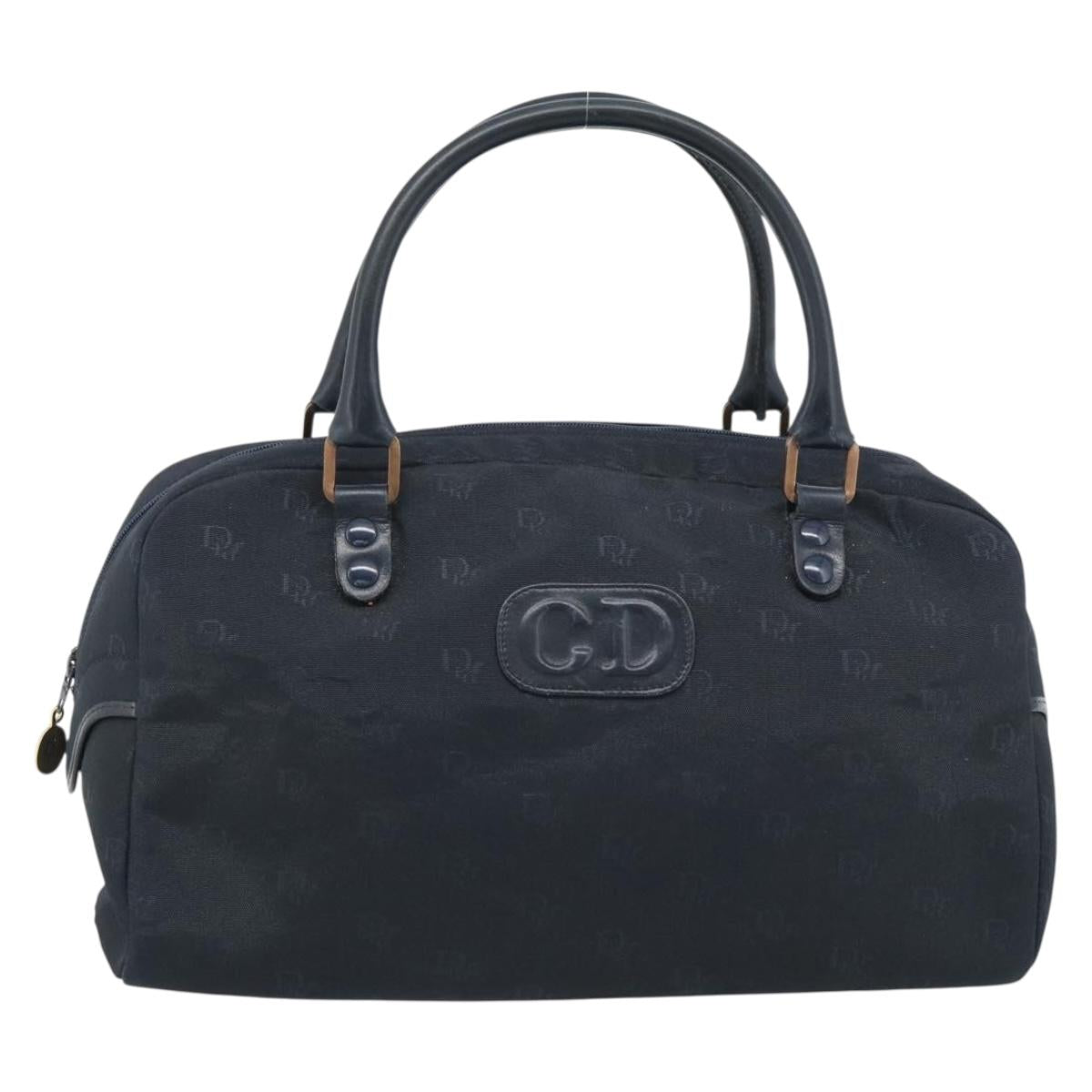 Christian Dior Hand Bag Canvas Navy Gold Auth bs36400