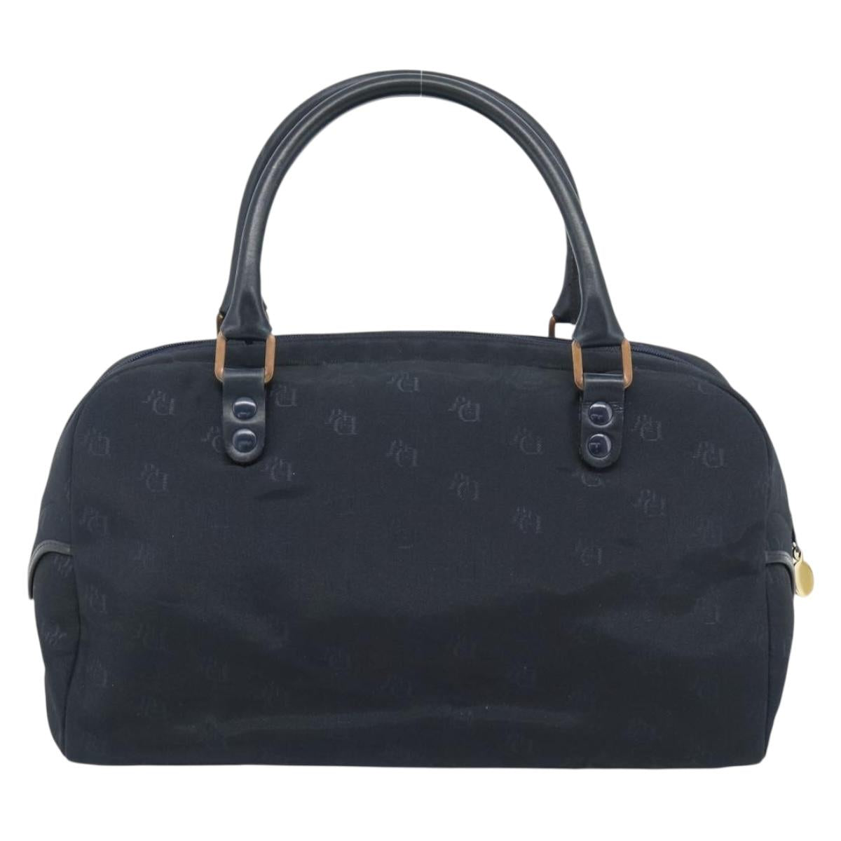Christian Dior Hand Bag Canvas Navy Gold Auth bs36400