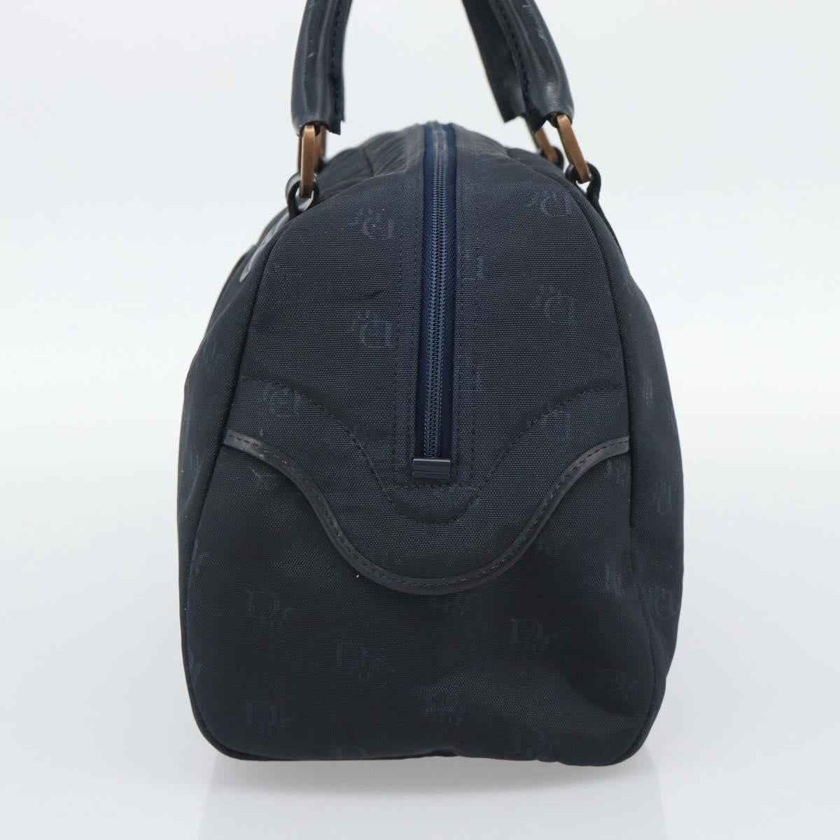 Christian Dior Hand Bag Canvas Navy Gold Auth bs36400