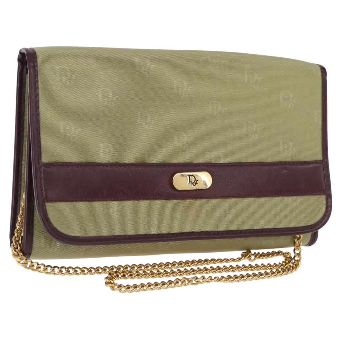 Christian Dior Chain Shoulder Bag Nylon Beige Gold Auth bs36401