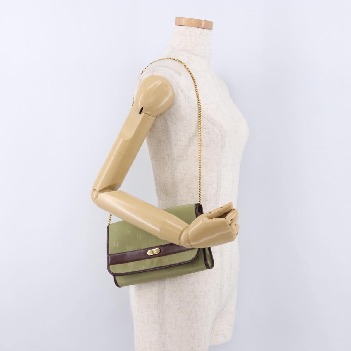 Christian Dior Chain Shoulder Bag Nylon Beige Gold Auth bs36401