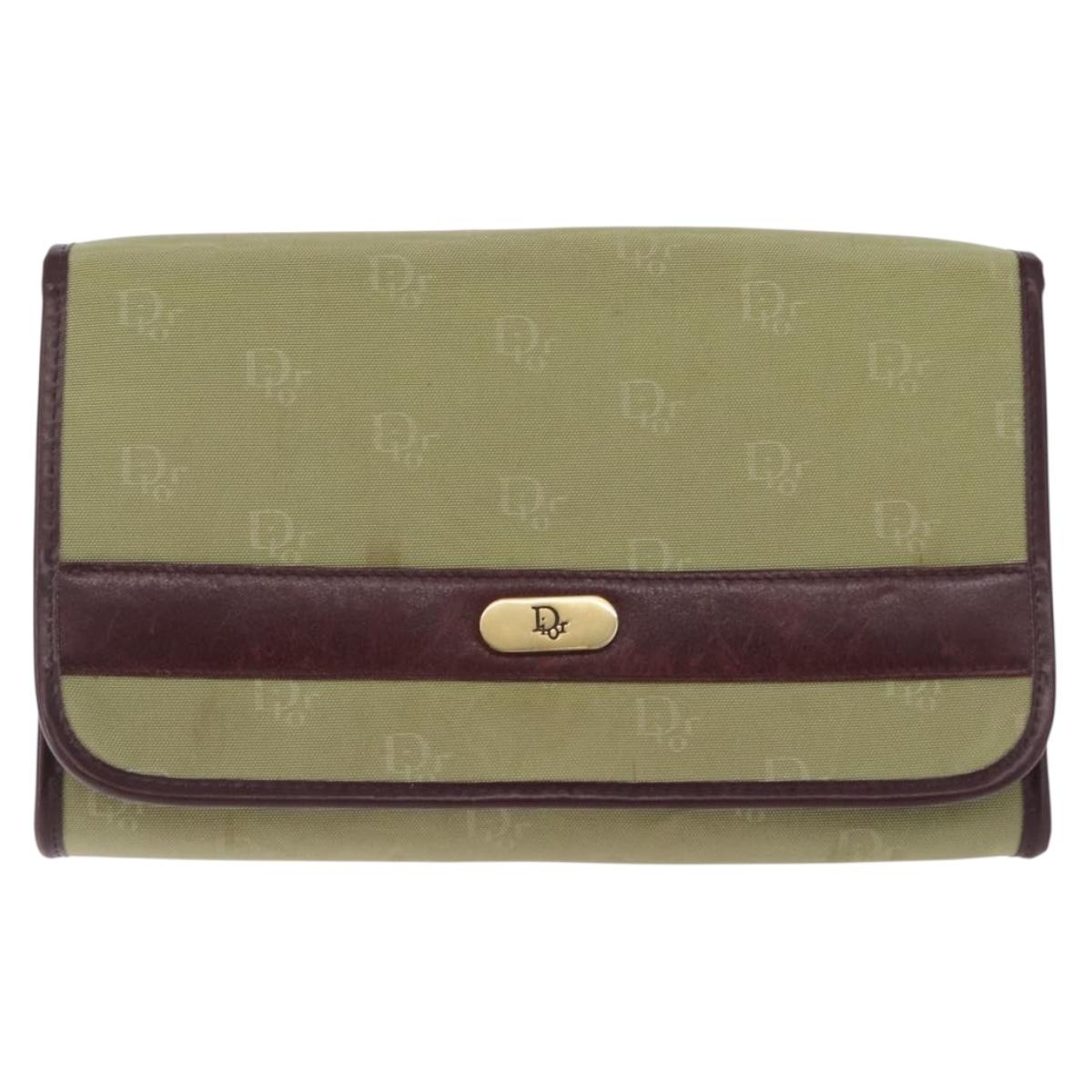 Christian Dior Chain Shoulder Bag Nylon Beige Gold Auth bs36401