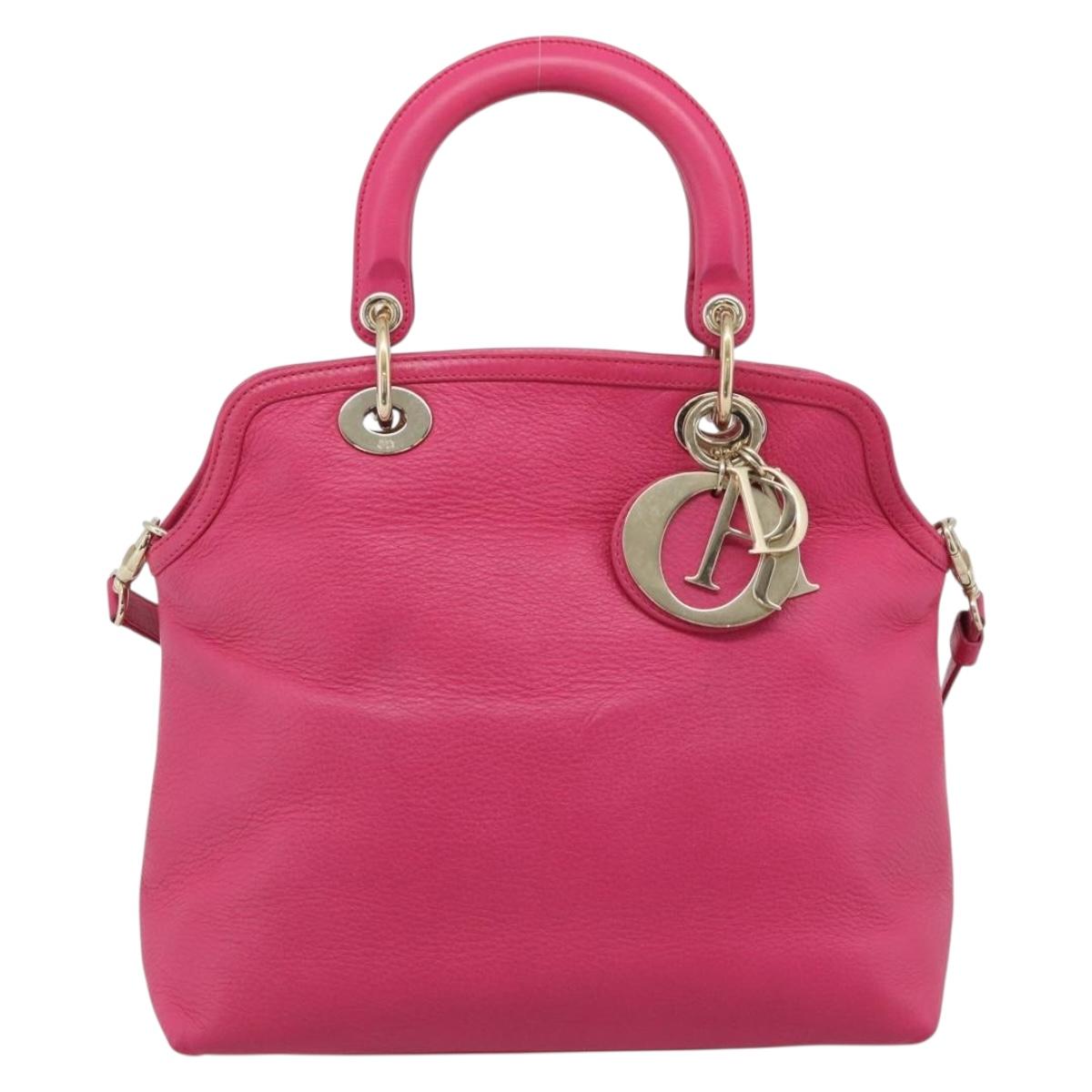 Christian Dior Diorissimo Hand Bag Leather 2way Pink Gold Auth bs36402V