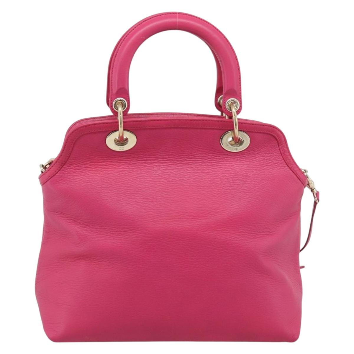 Christian Dior Diorissimo Hand Bag Leather 2way Pink Gold Auth bs36402V