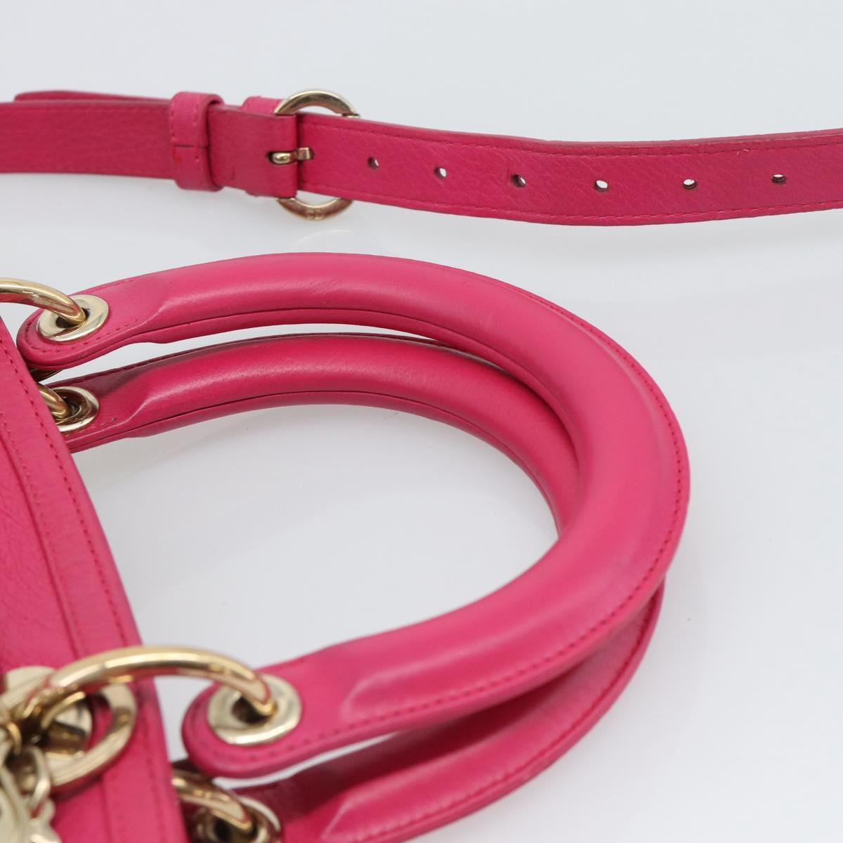 Christian Dior Diorissimo Hand Bag Leather 2way Pink Gold Auth bs36402V