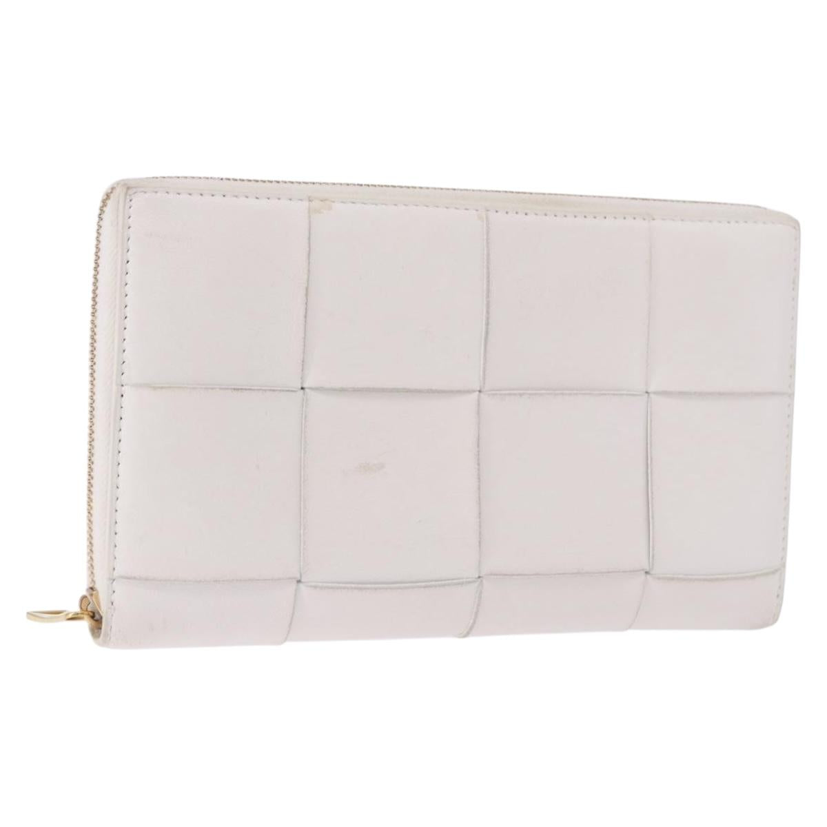 BOTTEGA VENETA MAXI INTRECCIATO Long Wallet Leather White Gold Auth bs36408