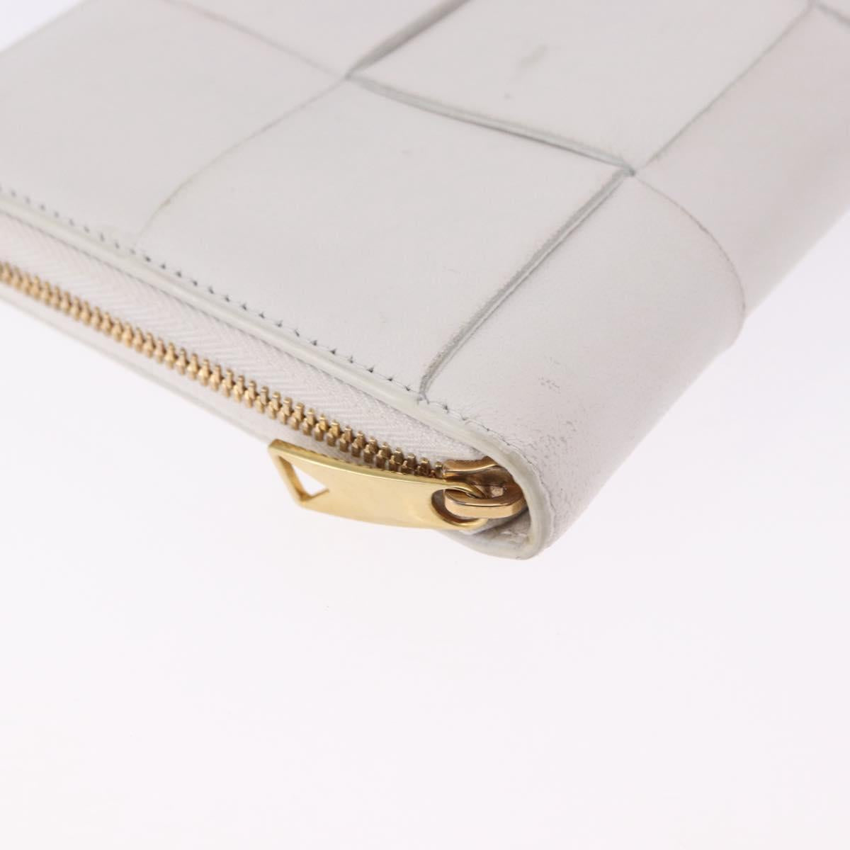 BOTTEGA VENETA MAXI INTRECCIATO Long Wallet Leather White Gold Auth bs36408
