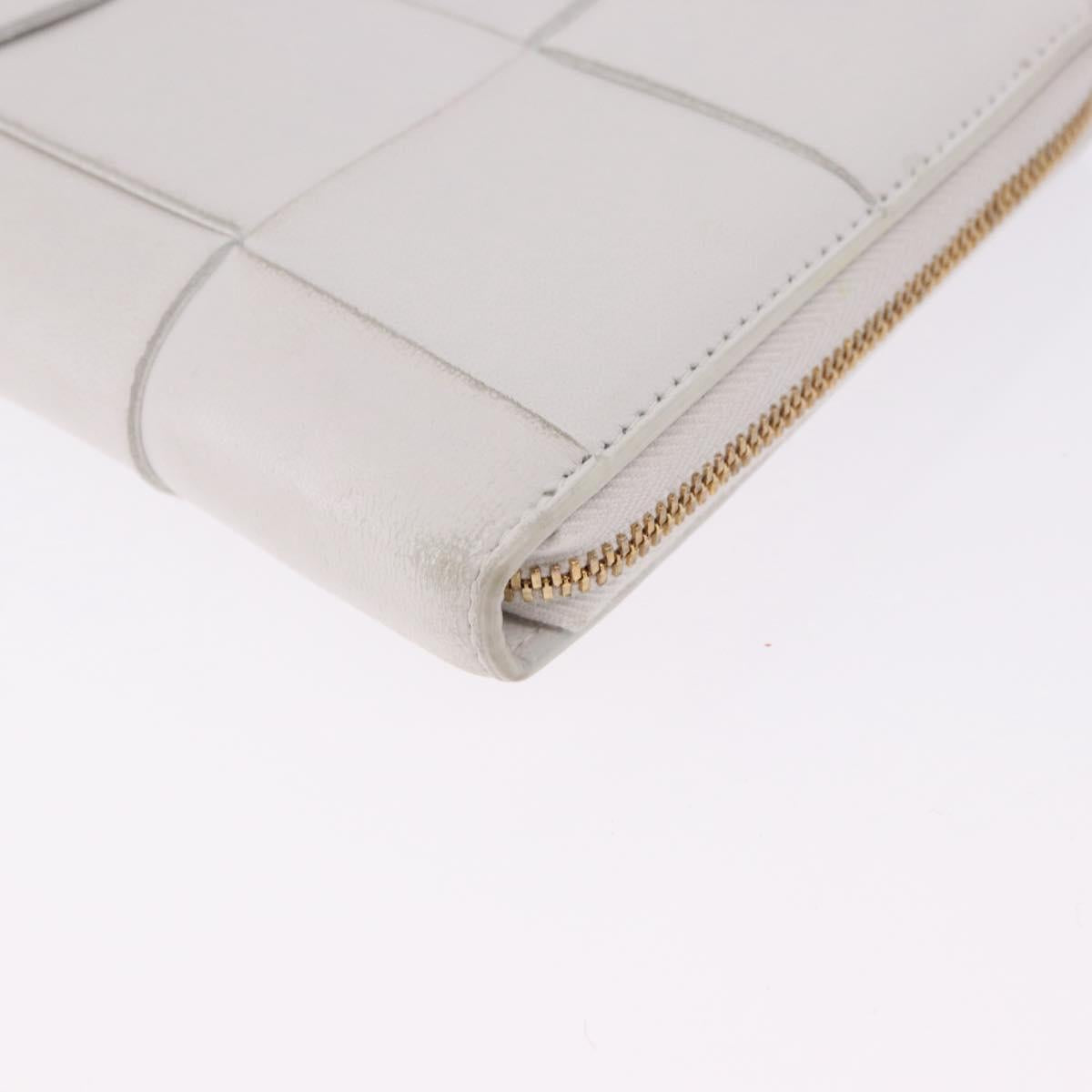 BOTTEGA VENETA MAXI INTRECCIATO Long Wallet Leather White Gold Auth bs36408