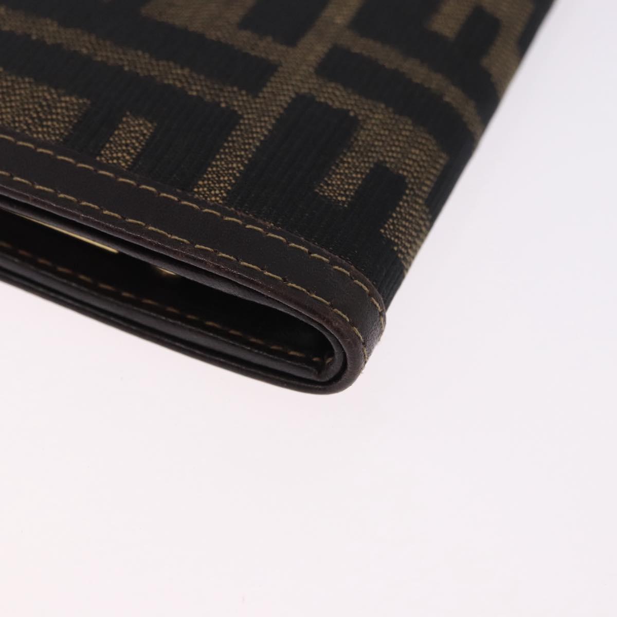 FENDI Zucca Canvas Bifold Wallet Black Brown Auth bs36409