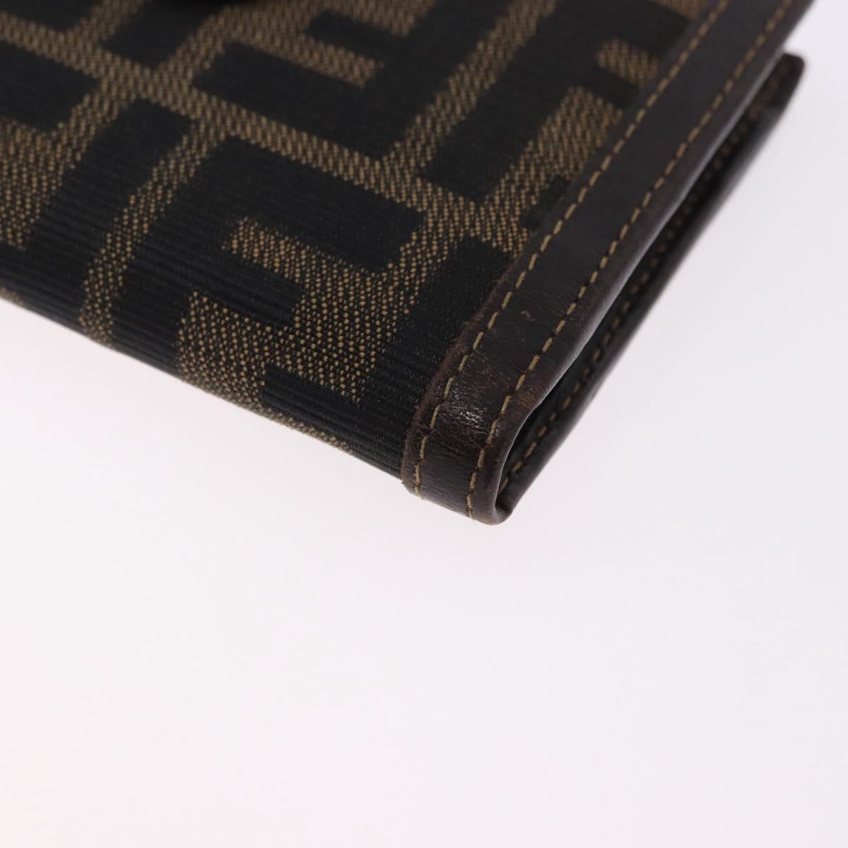FENDI Zucca Canvas Bifold Wallet Black Brown Auth bs36409