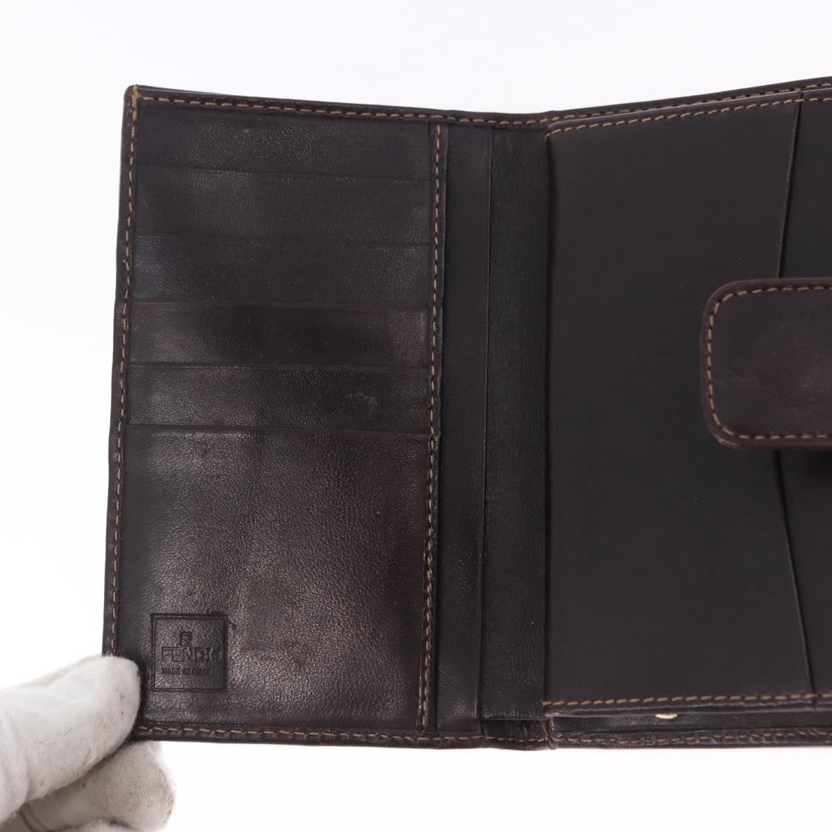 FENDI Zucca Canvas Bifold Wallet Black Brown Auth bs36409