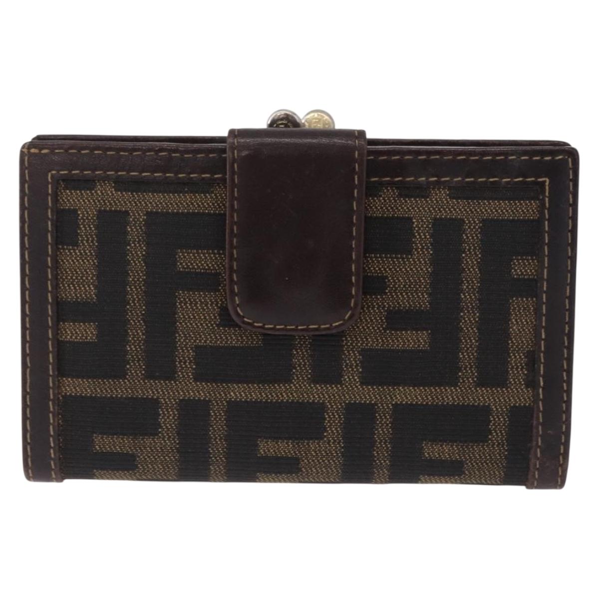 FENDI Zucca Canvas Bifold Wallet Black Brown Auth bs36409