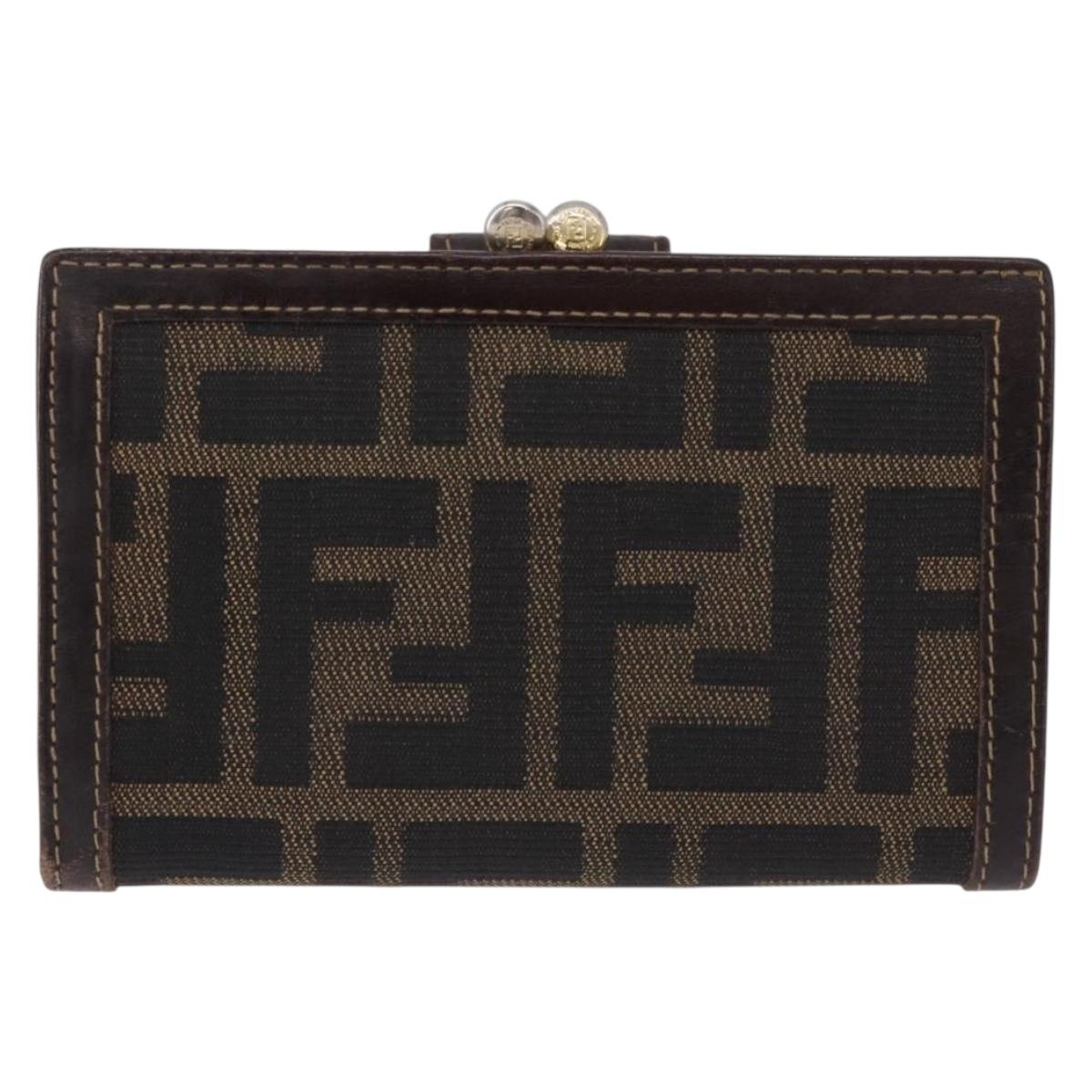 FENDI Zucca Canvas Bifold Wallet Black Brown Auth bs36409