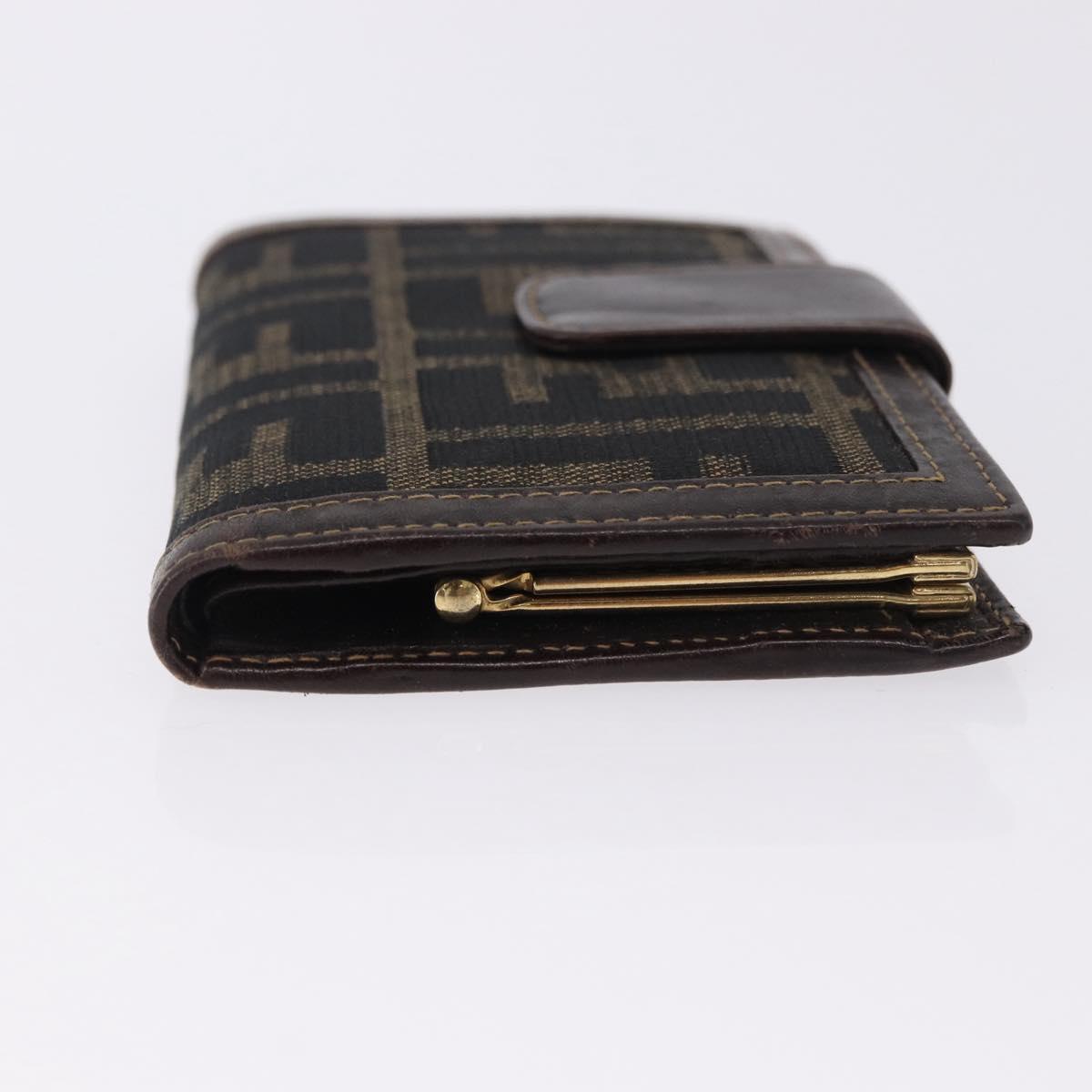 FENDI Zucca Canvas Bifold Wallet Black Brown Auth bs36409