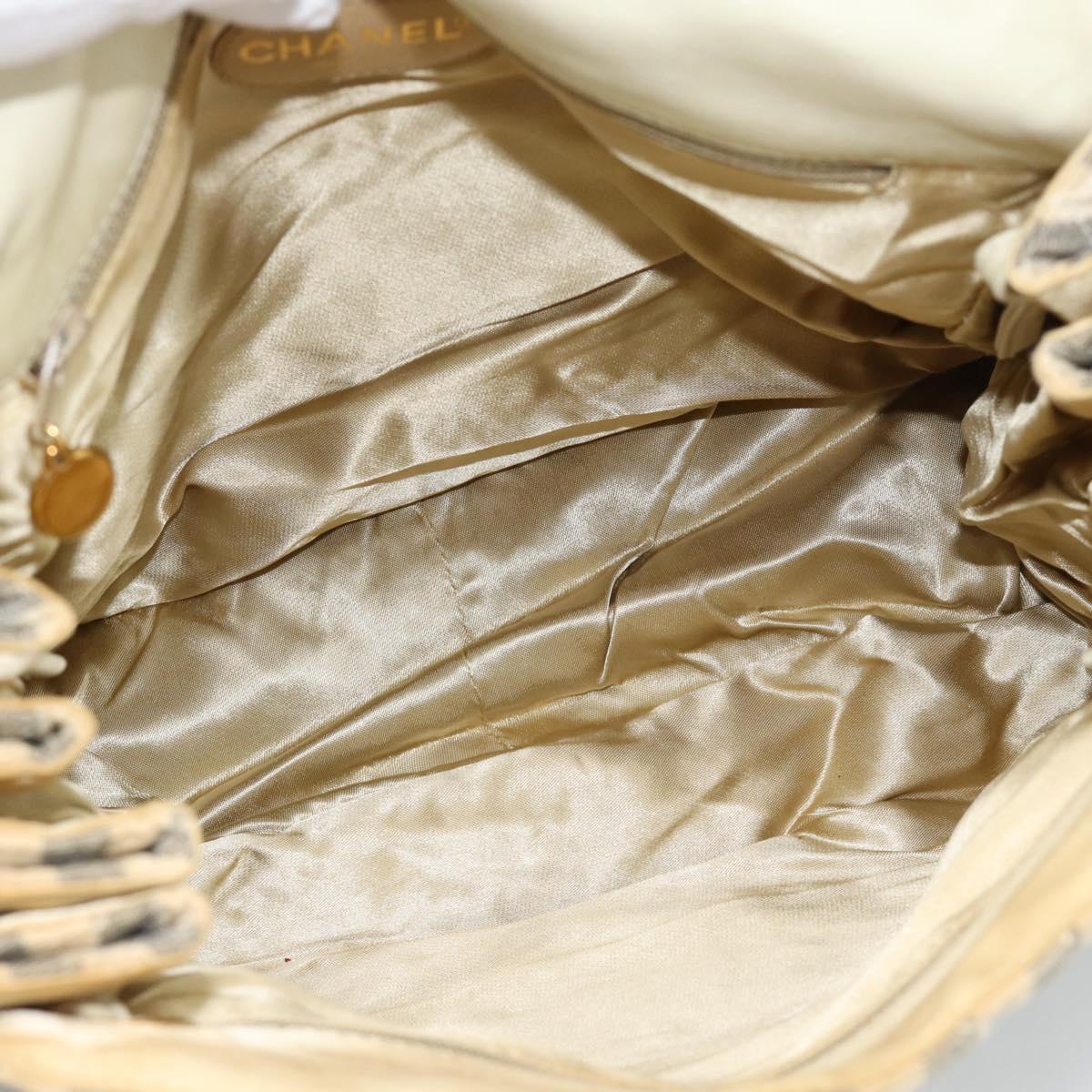 CHANEL Striped Matelasse Chain Shoulder Bag Canvas White Gray CC Auth bs3642