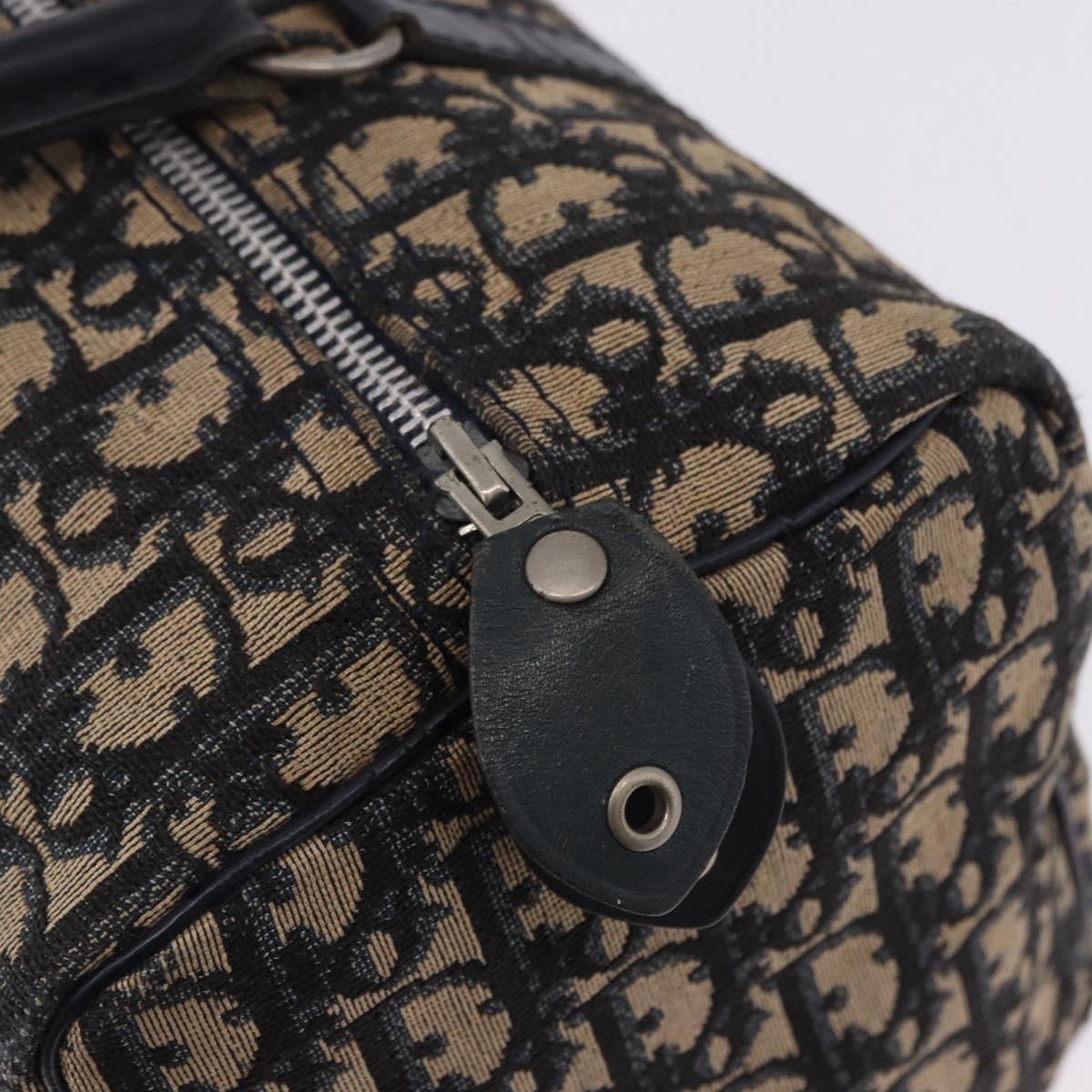Christian Dior Trotter Canvas Boston Bag Navy Silver Auth bs36422