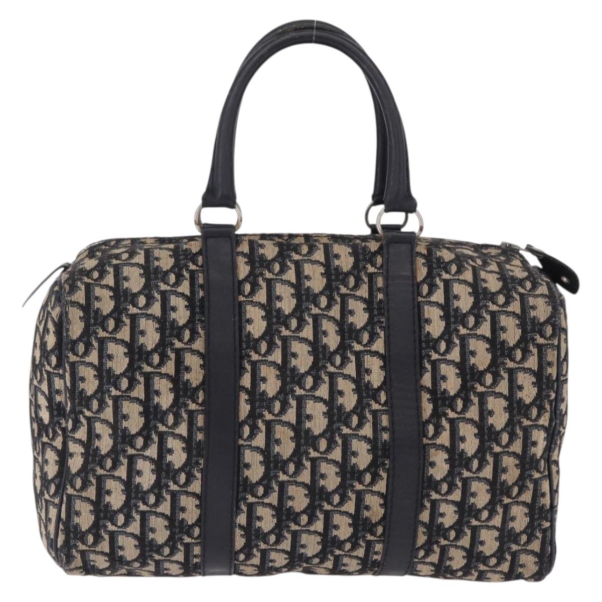 Christian Dior Trotter Canvas Boston Bag Navy Silver Auth bs36422