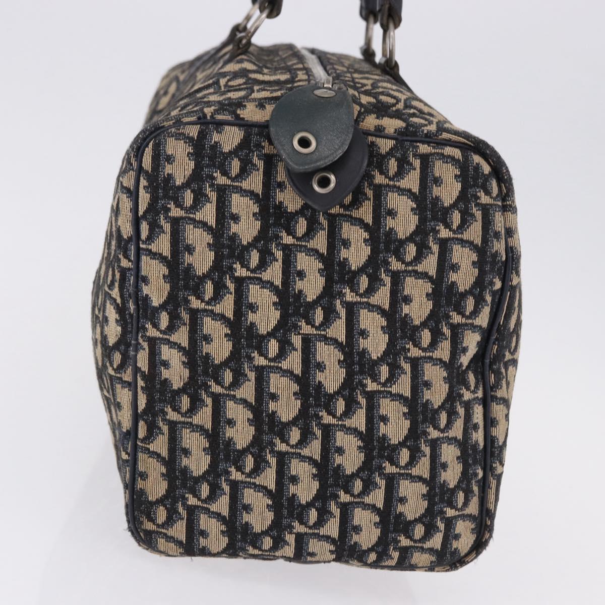 Christian Dior Trotter Canvas Boston Bag Navy Silver Auth bs36422
