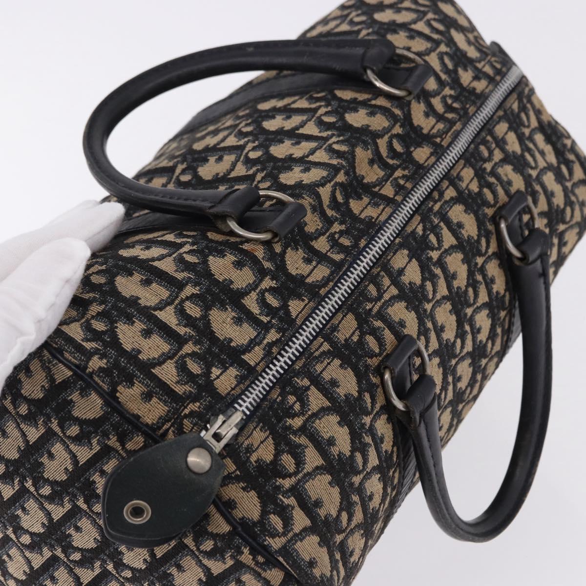 Christian Dior Trotter Canvas Boston Bag Navy Silver Auth bs36422