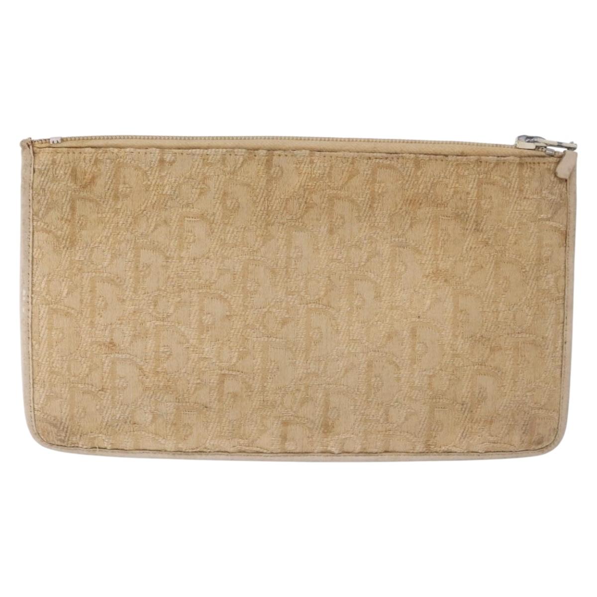 Christian Dior Trotter Canvas Pouch Beige Gold Auth bs36424