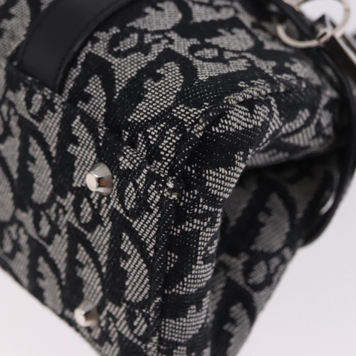 Christian Dior Trotter Canvas Hand Bag Black Silver Auth bs36425V