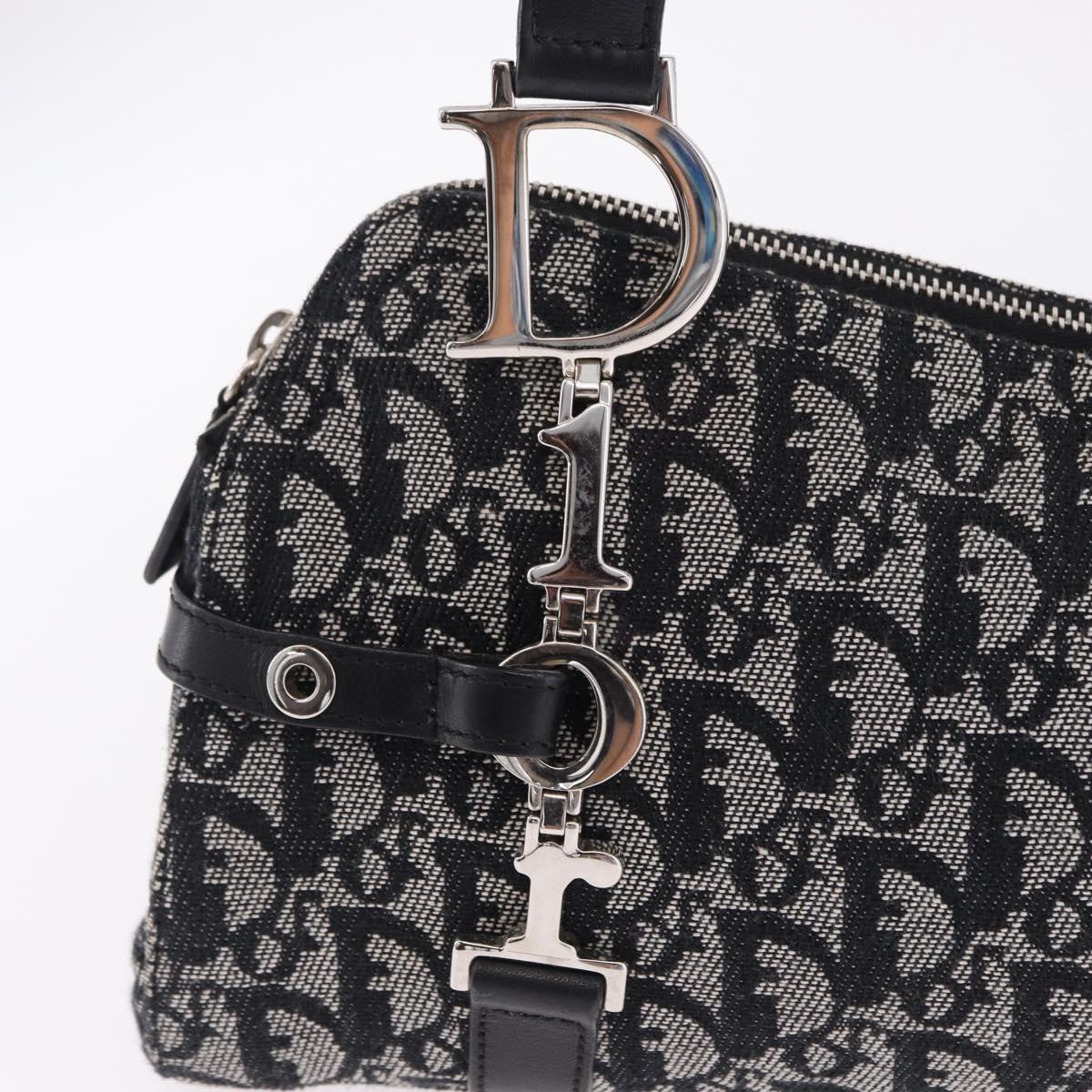 Christian Dior Trotter Canvas Hand Bag Black Silver Auth bs36425V