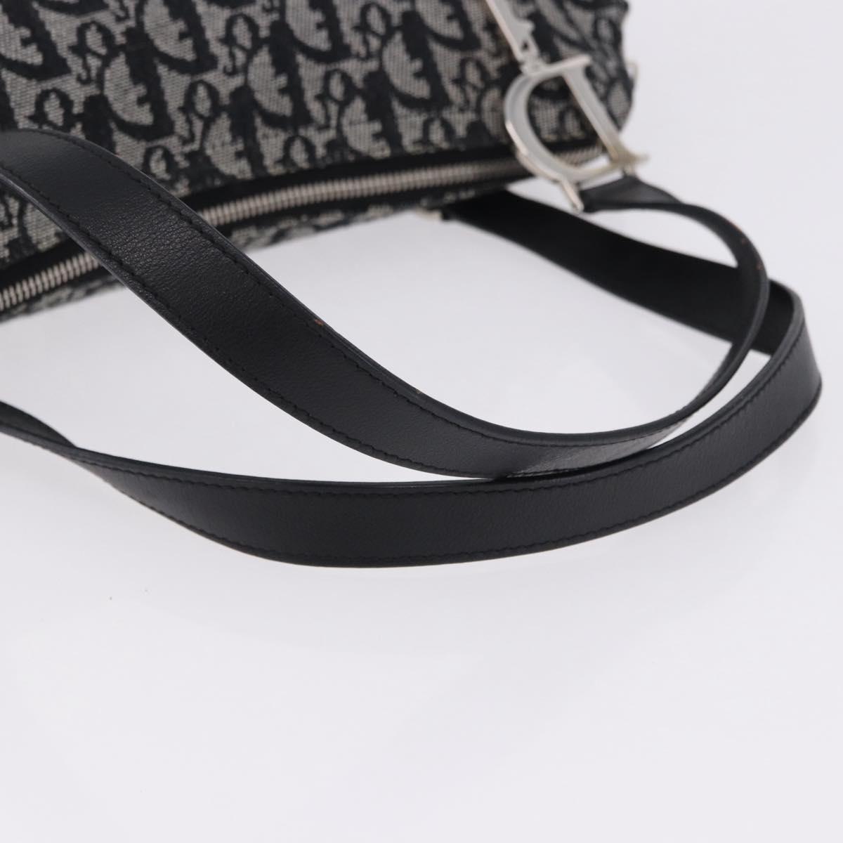 Christian Dior Trotter Canvas Hand Bag Black Silver Auth bs36425V