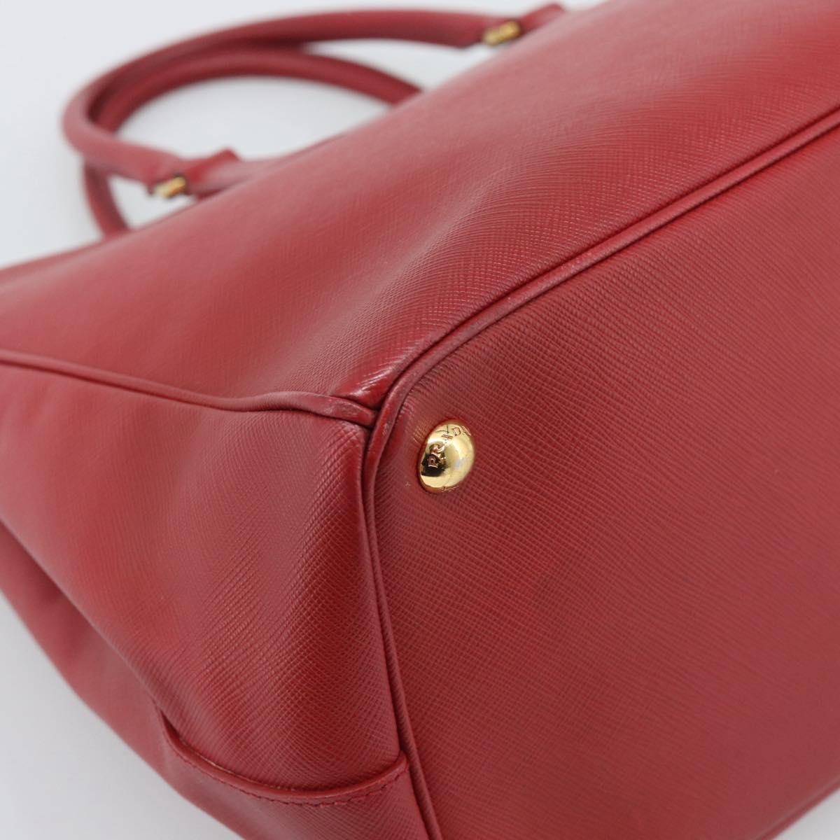 PRADA Hand Bag Safiano Leather Red Gold Auth bs36426V