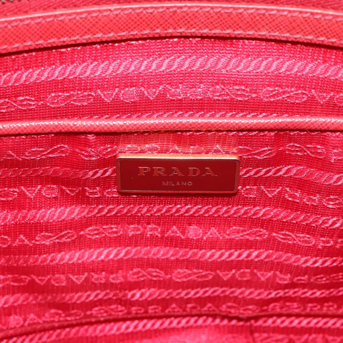 PRADA Hand Bag Safiano Leather Red Gold Auth bs36426V
