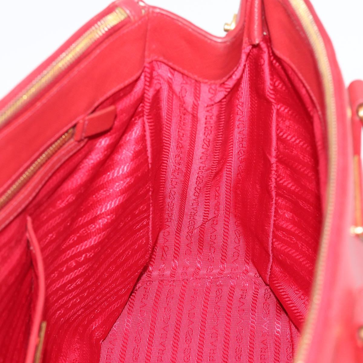 PRADA Hand Bag Safiano Leather Red Gold Auth bs36426V
