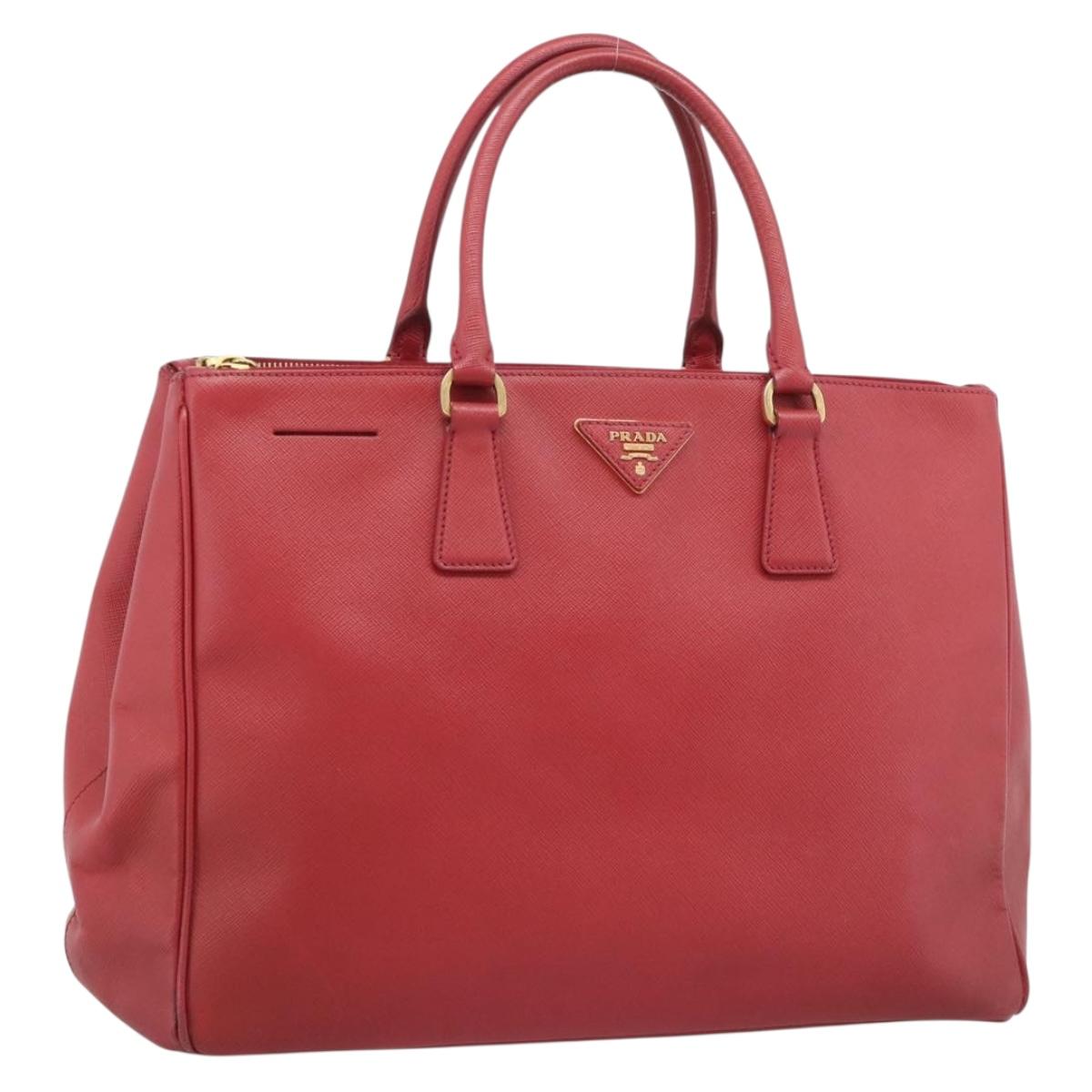 PRADA Hand Bag Safiano Leather Red Gold Auth bs36426V