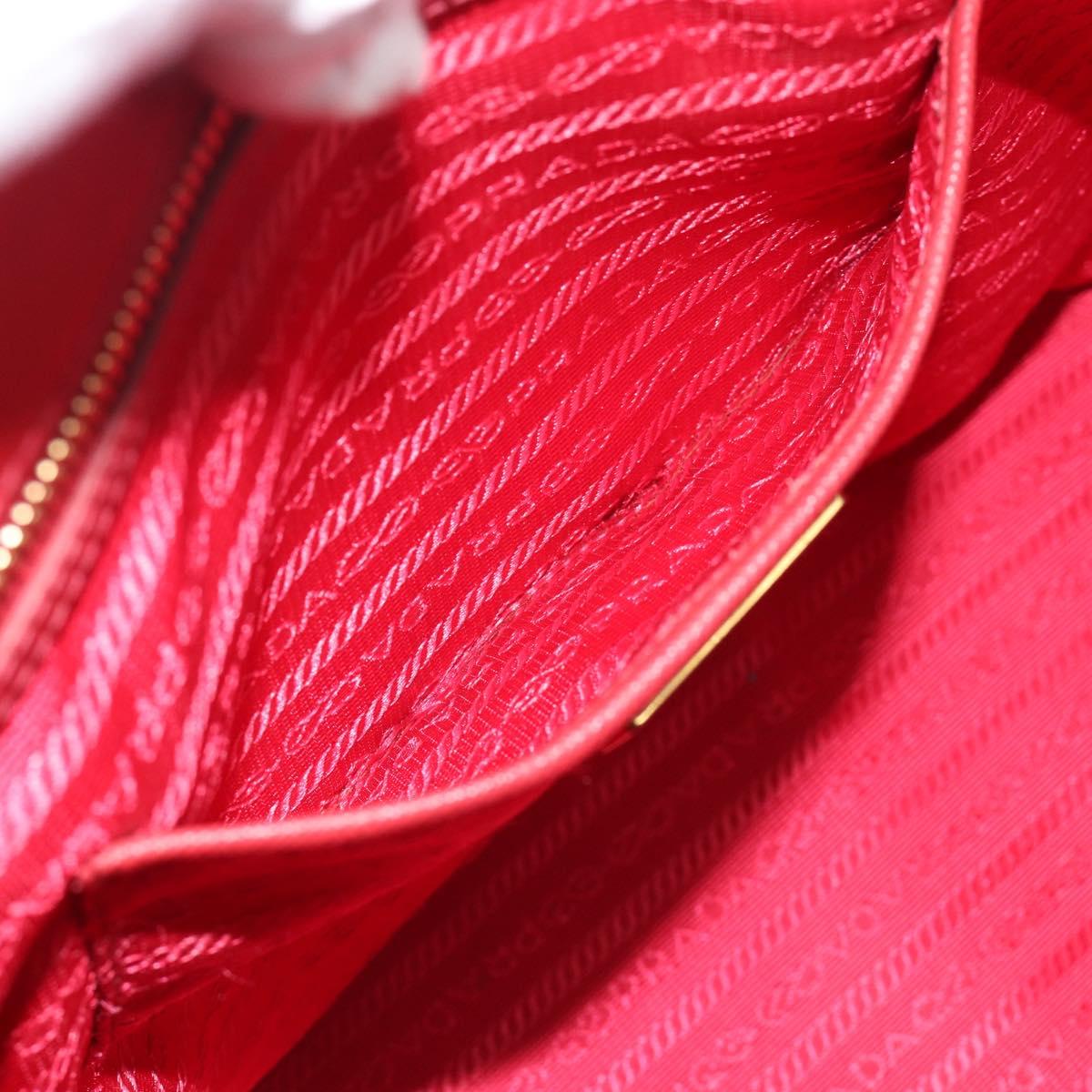PRADA Hand Bag Safiano Leather Red Gold Auth bs36426V