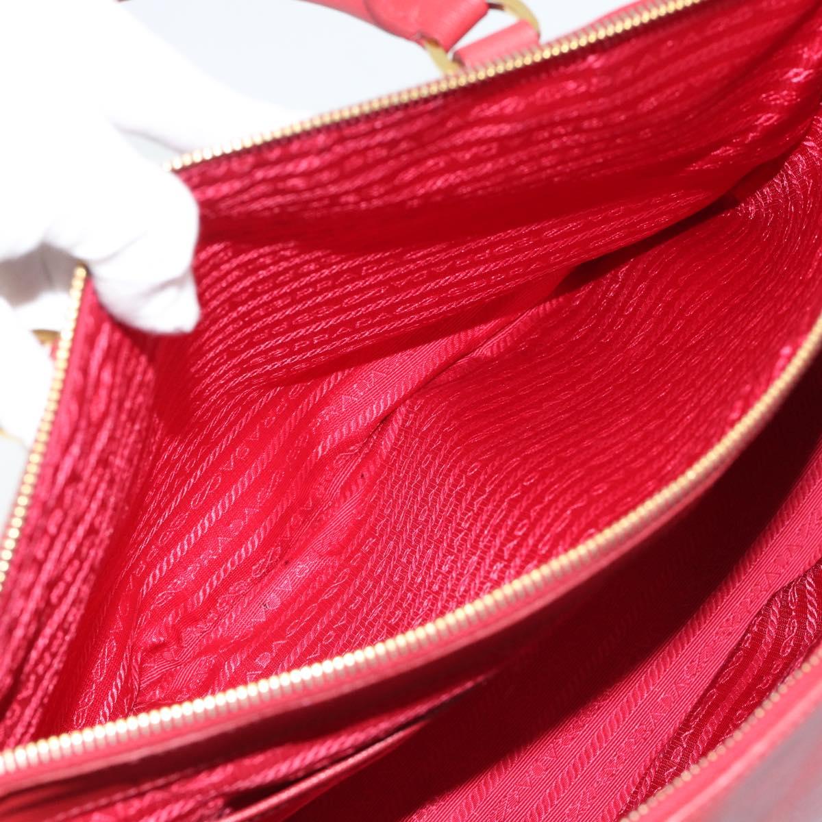 PRADA Hand Bag Safiano Leather Red Gold Auth bs36426V