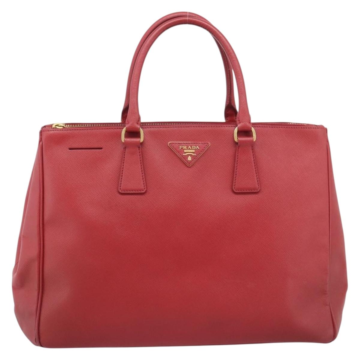 PRADA Hand Bag Safiano Leather Red Gold Auth bs36426V