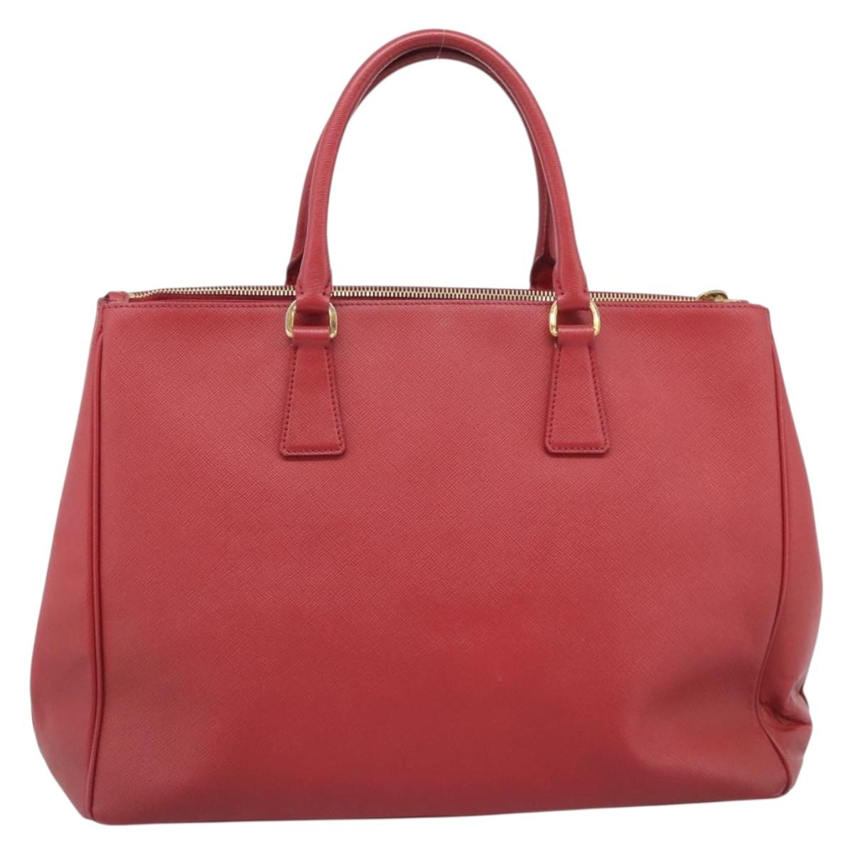 PRADA Hand Bag Safiano Leather Red Gold Auth bs36426V