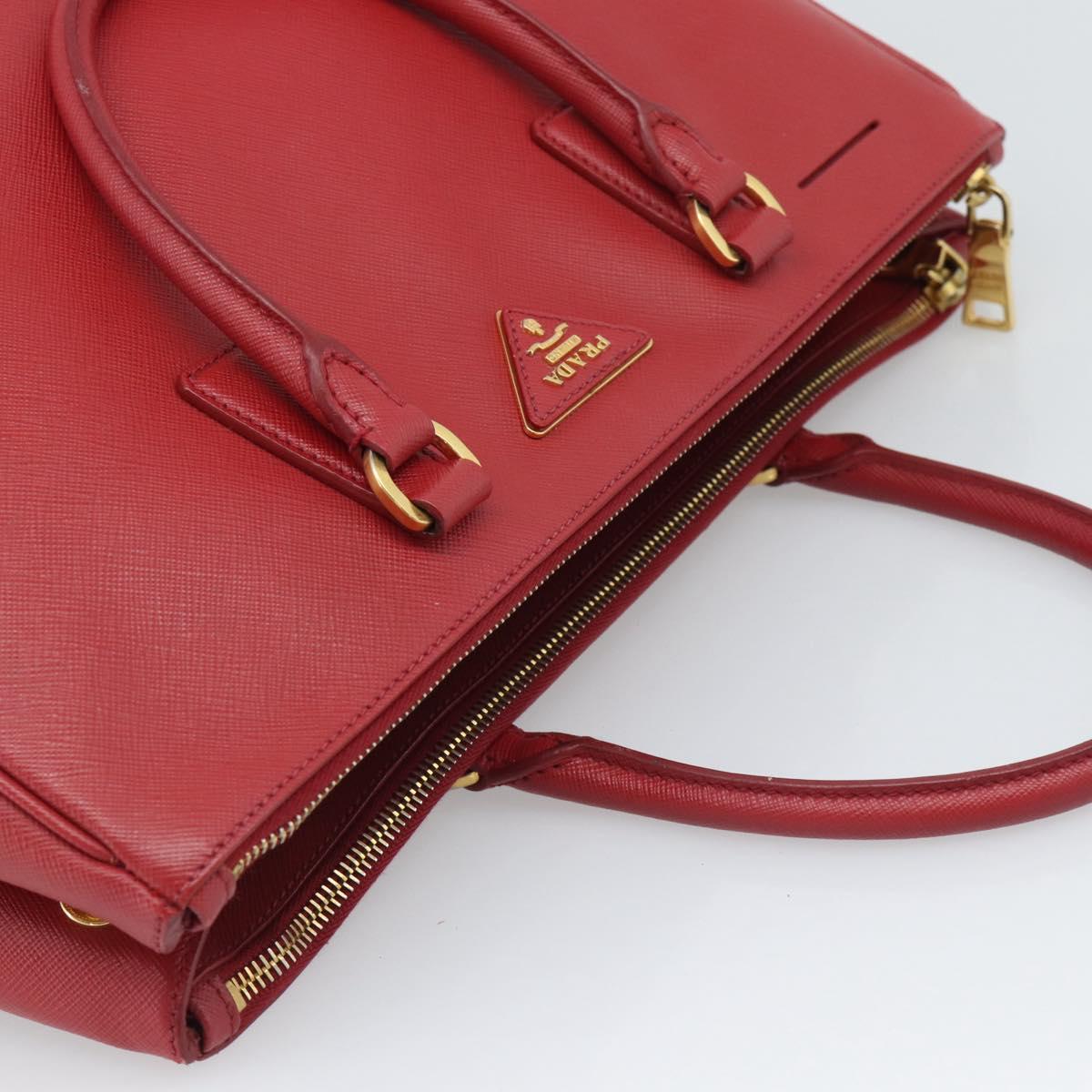 PRADA Hand Bag Safiano Leather Red Gold Auth bs36426V