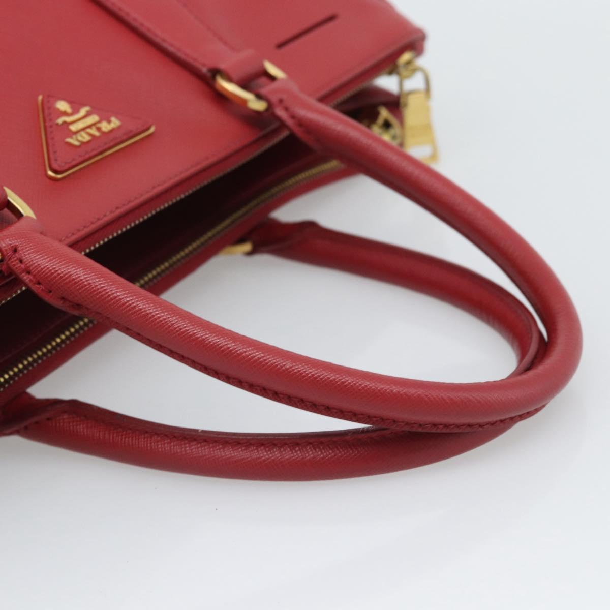 PRADA Hand Bag Safiano Leather Red Gold Auth bs36426V