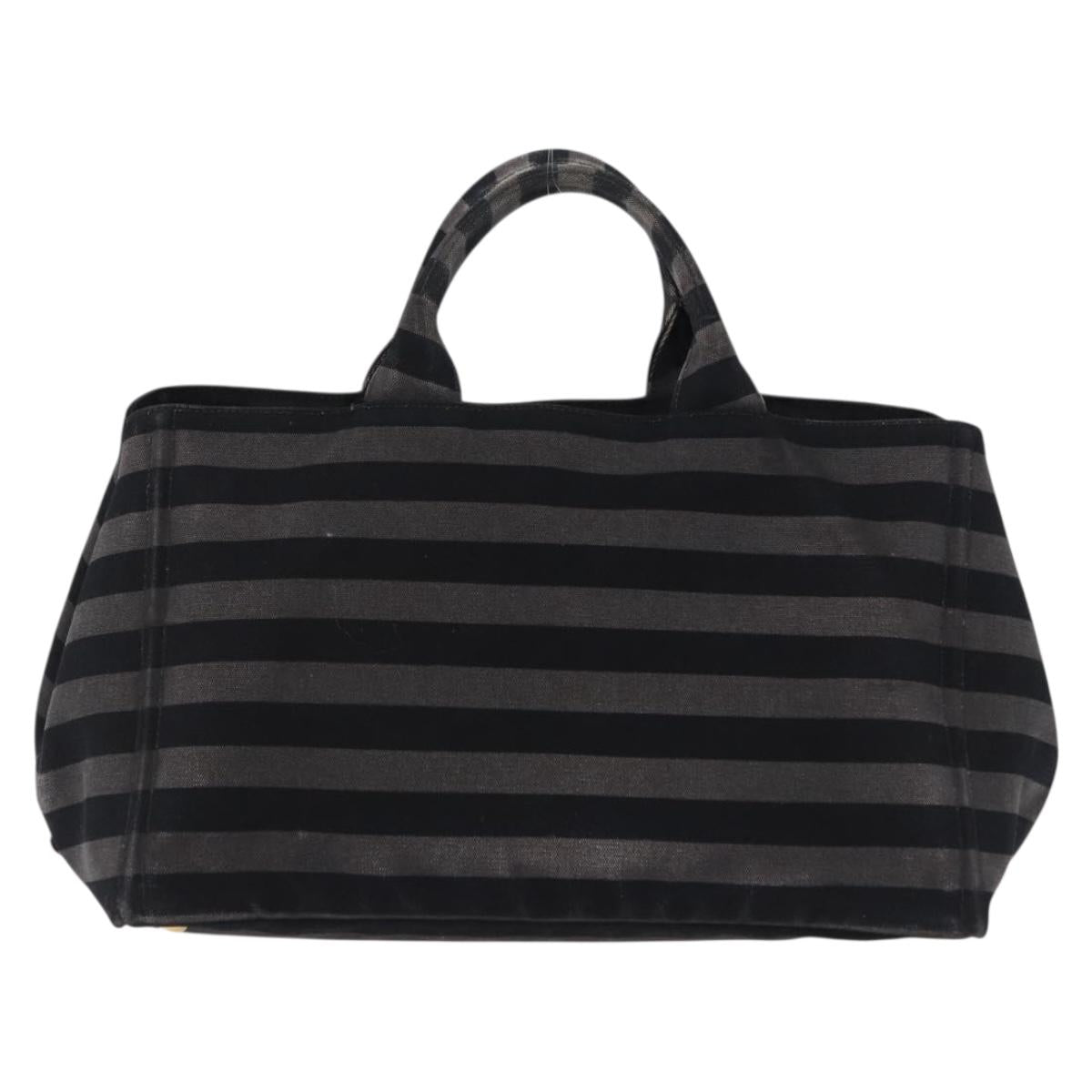 PRADA Canapa GM Tote Bag Canvas Black Gold Auth bs36427