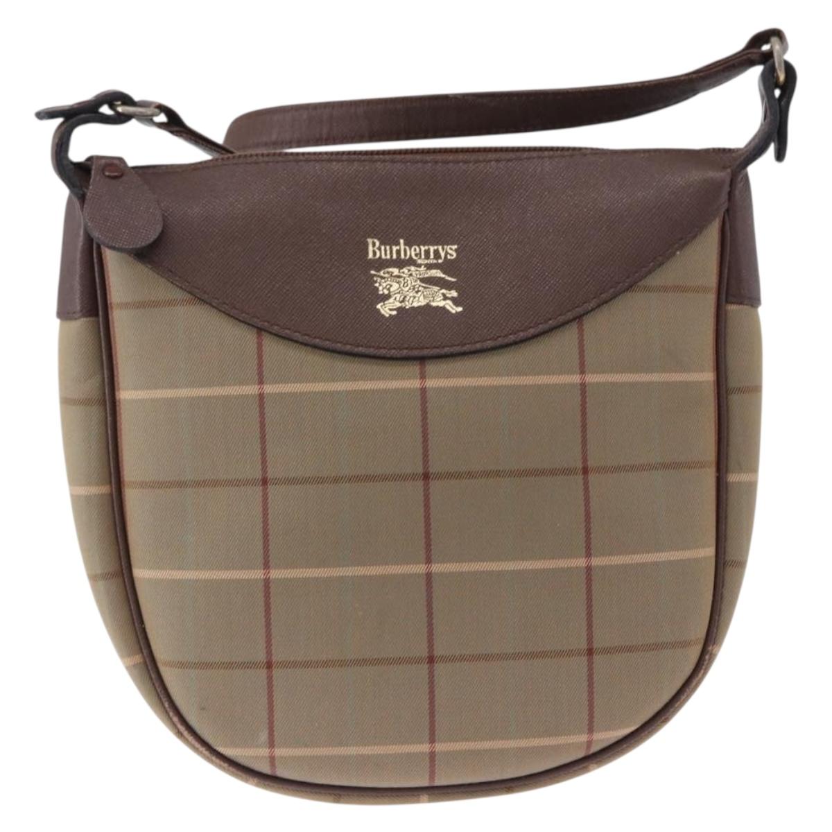 Burberrys Nova Check Shoulder Bag Canvas Beige Gold Auth bs36428