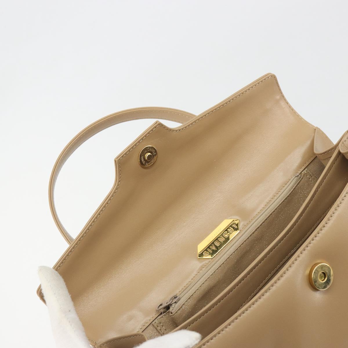 GIVENCHY Hand Bag Leather Beige Gold Auth bs36429