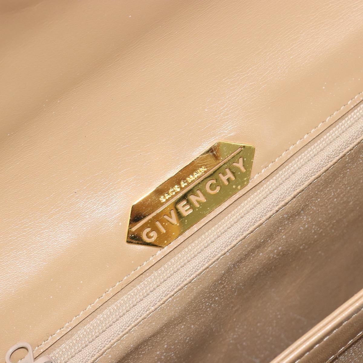 GIVENCHY Hand Bag Leather Beige Gold Auth bs36429