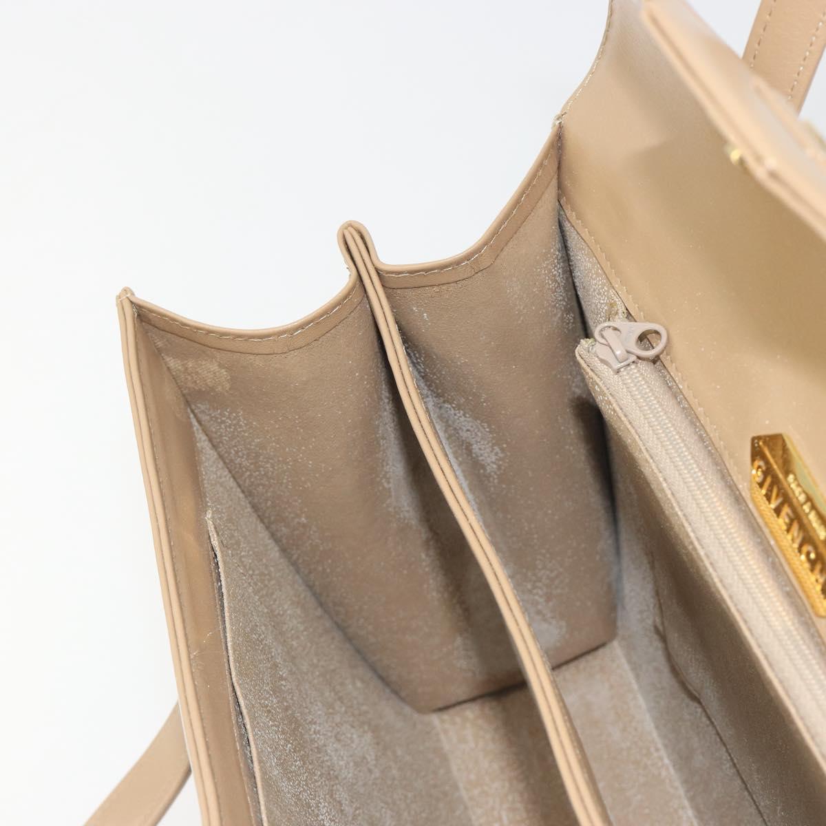 GIVENCHY Hand Bag Leather Beige Gold Auth bs36429