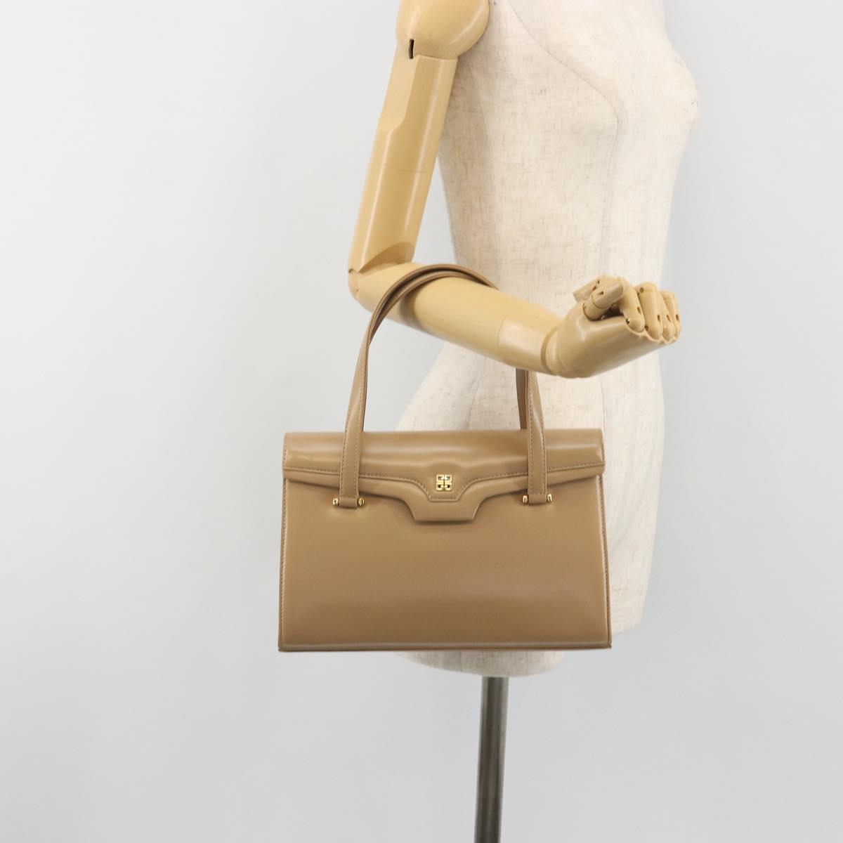 GIVENCHY Hand Bag Leather Beige Gold Auth bs36429