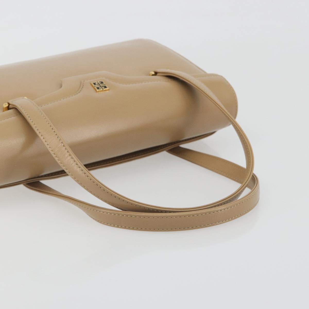 GIVENCHY Hand Bag Leather Beige Gold Auth bs36429