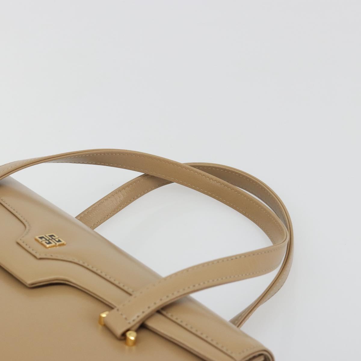 GIVENCHY Hand Bag Leather Beige Gold Auth bs36429