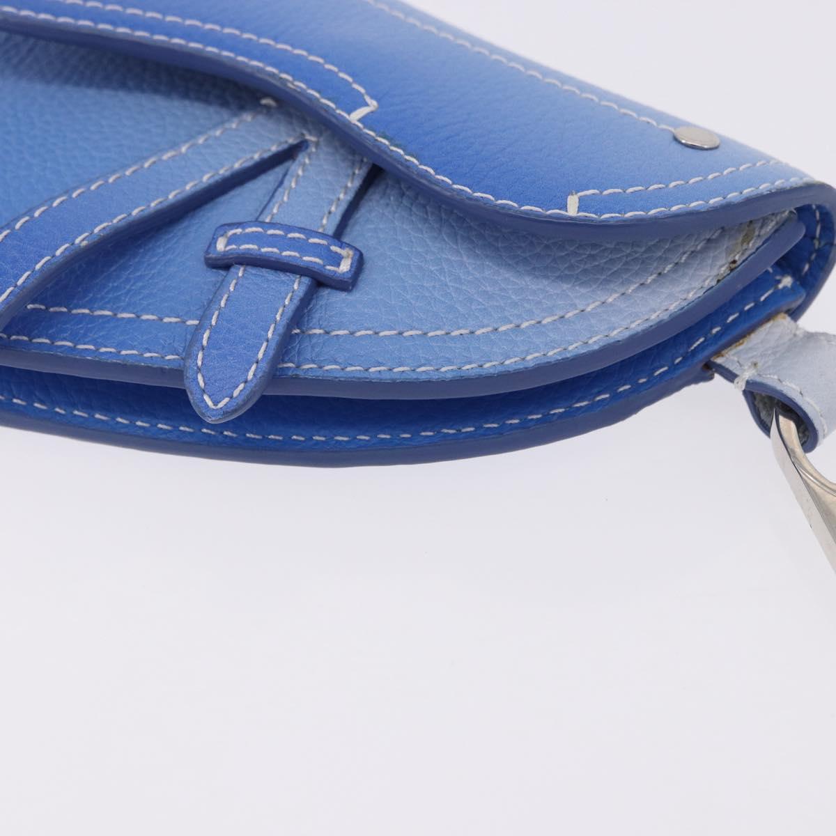 Christian Dior Saddle Pouch Leather Blue Silver Auth bs36430V