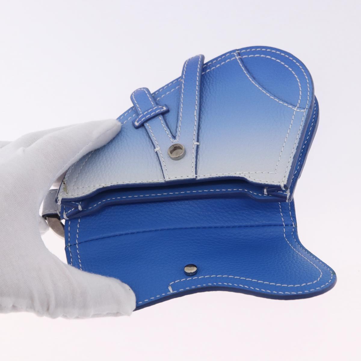 Christian Dior Saddle Pouch Leather Blue Silver Auth bs36430V